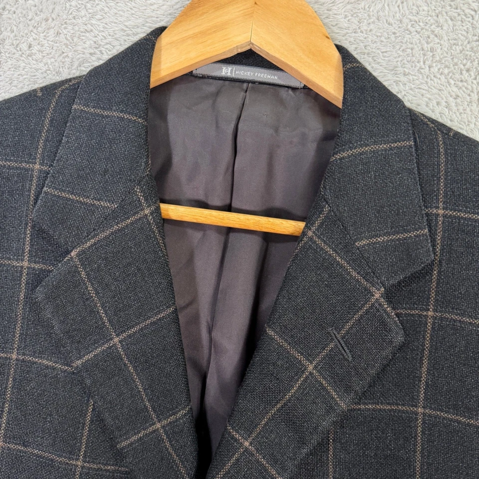 Hickey Freeman Mens 42S Wool Silk Linen Blend 3B Plaid Sport Coat Blazer Preppy - Image 2 of 4