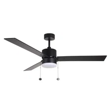 52 Inch Modern Ceiling Fan with Light Matte Black Ceiling Fan with Pull Chain...