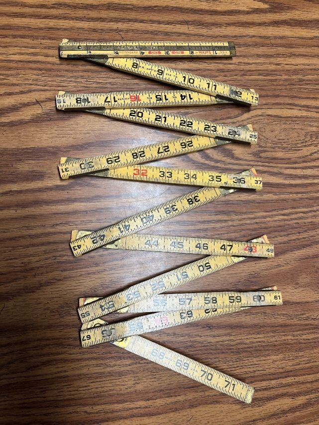 VTG 72” Lufkin Folding Wooden Ruler X46 Red End with 6” Brass Extension ...