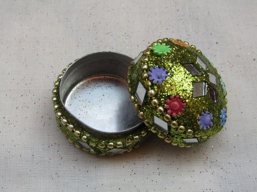 Handmade Metal Boxes, Bright Glass Beaded Sindoor Box, Small Ring Box (Set of 4) - Picture 2 of 13