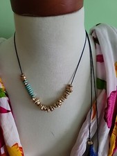 Boho Tribal Gold Nugget Turquoise Stone Festival Tassel Neckace