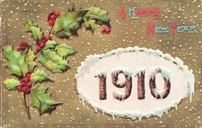 POSTCARD 1910 Happy New Year Gold Foil Embossed Art 1909 Indianapolis pm