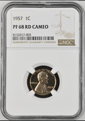 1957 Proof Lincoln Cent NGC Pf68 RD Cameo