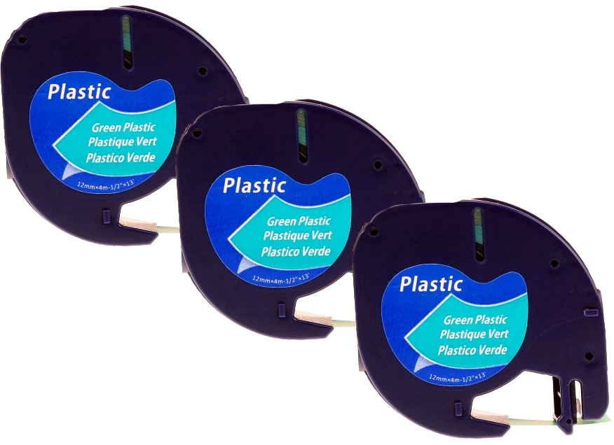 MAXIMUSTRADE 3x kompatible Schriftbandkassette für Dymo LetraTag LT-100T 12mm schwarz grün