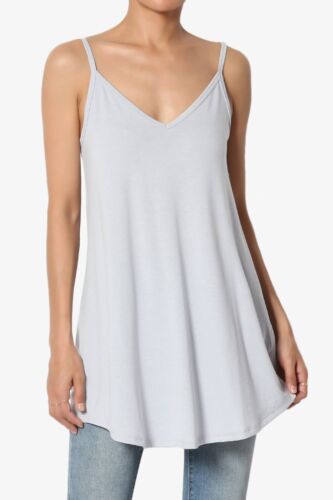 TheMogan Women's Scoop V Neck Stretch Draped Jersey Flared Camisole Tunic Top - Picture 231 of 302