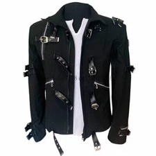 Halloween Michael Concert Jacket with Punk Rivet Black Outwear Impersonator
