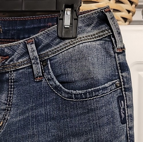 Jean argenté Aiko Capri pantalon femme 29 mi-hauteur cropped stretch brodé - Photo 4/12