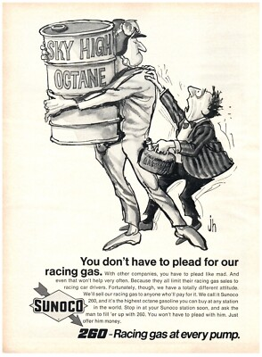 #ad 1970 Sunoco Print Ad Don#x27;t Plead For 260 Racing Gas At Every Pump Sky High Art $13.50