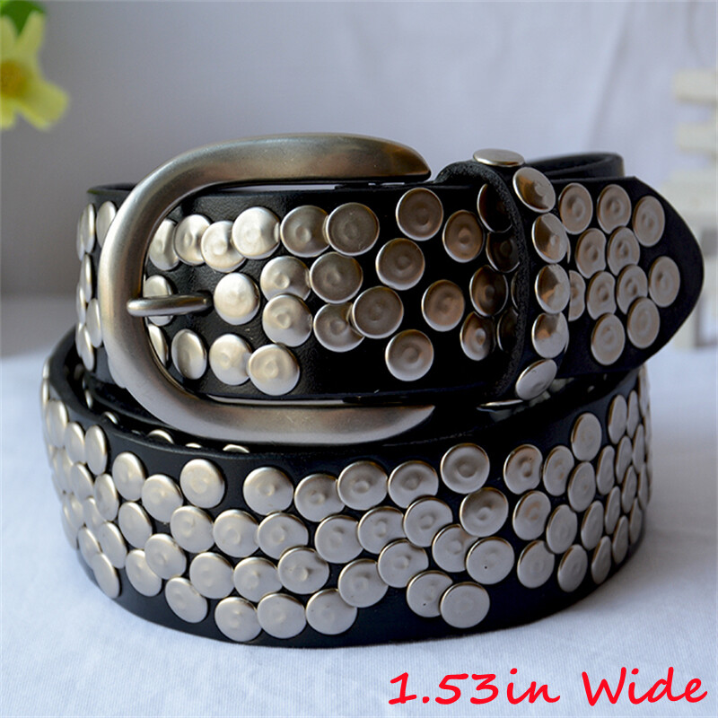Unisex Retro Studded Belts 100% Genuine Leather Punk Rock