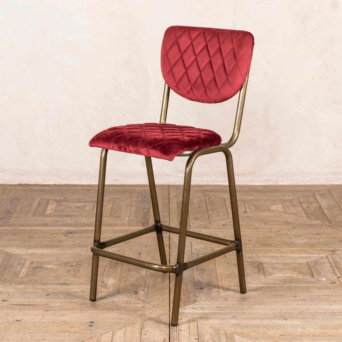 BAR STOOLS RED VELVET BREAKFAST BAR STOOL BRASS FRAME COUNTER