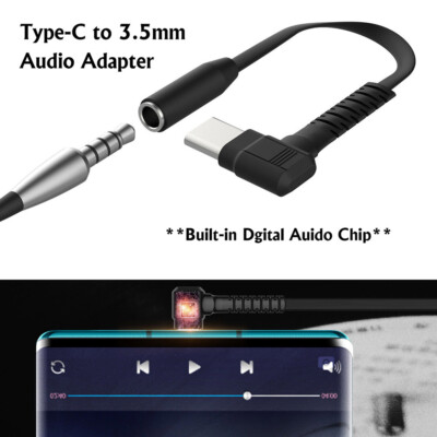 Right angle USB Type-C to 3.5MM AUX Jack Earphone Headphone Audio Cable Adapter