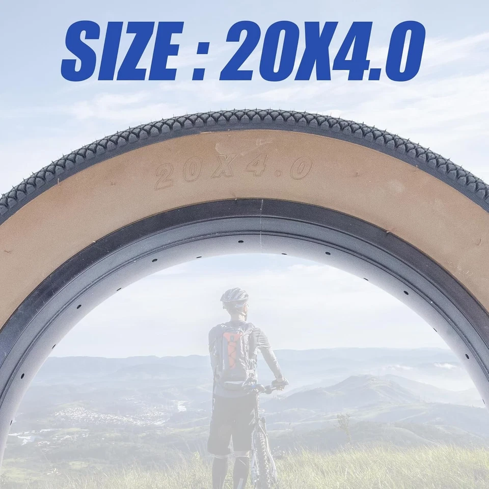 Paquete de 2 neumáticos Fat Bike 20 x 4,0 para neumático de bicicleta eléctrica con tubos de bicicleta de 20" 20x4,0, marrón Foto 3 de 4