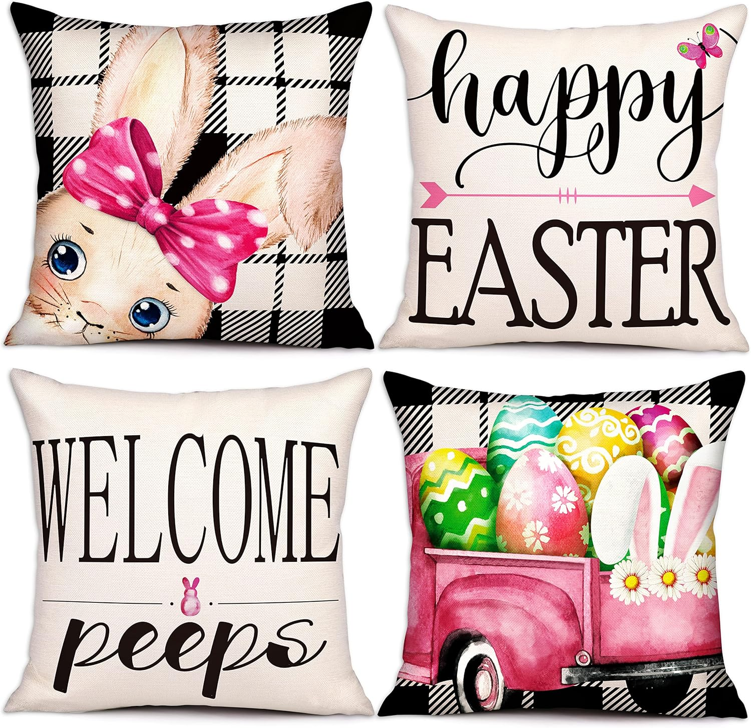Easter Pillow Covers 18x18 Set of 4 Spring Decorative Couch Cushion Cases