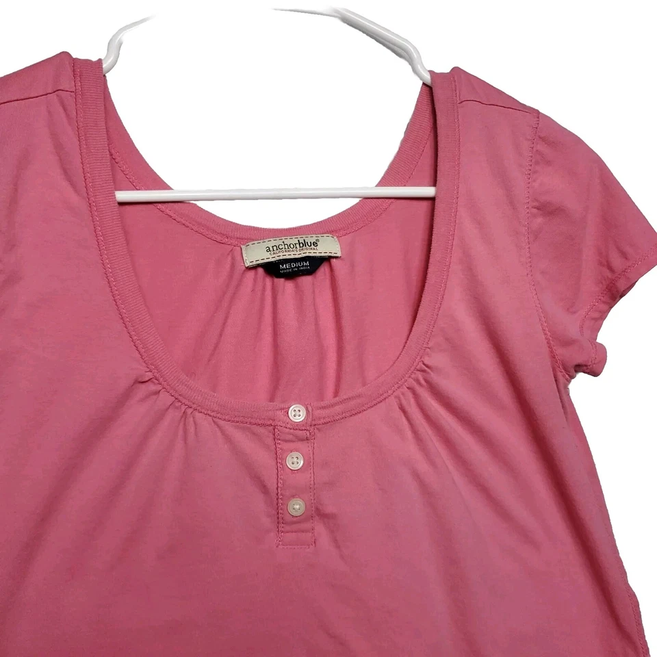 Anchor Blue Women  Round Neck Ruffle Hem Pink Size Medium 100% Cotton - Imagem 3 de 4