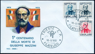 REP. IT. 1972 BUSTA F.D.C. 1°GIORNO EM. MAZZINI SERIE COMPLETA