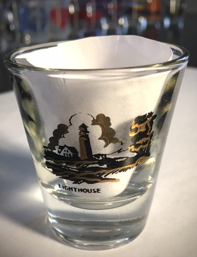 Maine Shot Glass • Lighthouse & Lobster Image • Gold & Black Colors - Picture 4 of 9