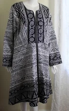 Ray Darten Sz XL Black White African A-Line Zip-Up Funky Dress or Duster Jacket