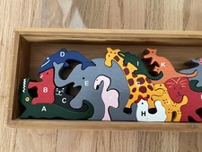 Real Wood Animal Alphabet Toys Learning School Hand Painted ABC Game