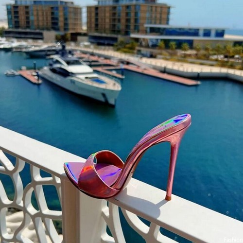 Womens Pointed Open Toe Stiletto High Heel Slip on Colorful Shoes Slippers New - Picture 5 of 13
