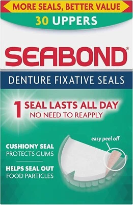 SEA-BOND Seabond Denture Fixative Seals Soft Adhesive Cushion Last All Day 30 Uppers UK