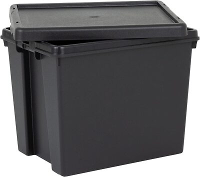 24L kleine Aufbewahrungsboxen mit Deckel strapazierfähig Recycling Kunststoff Behälter schwarz