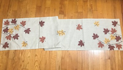 Fall/Autumn Embroidery and Applique Leaves Table Runner 72" x 14" | eBay