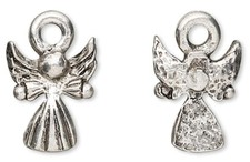 Charm, Angel, 4 Antiqued Silver Pewter 12x9mm Small Baby Angel Charms 