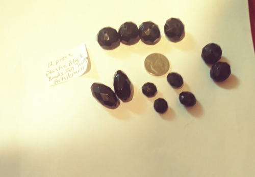 Vintage geerntet 12 Stück Kristall Kunststoff schwarze Perlen für Schmuck/Kunst/Basteln - Bild 2 von 11