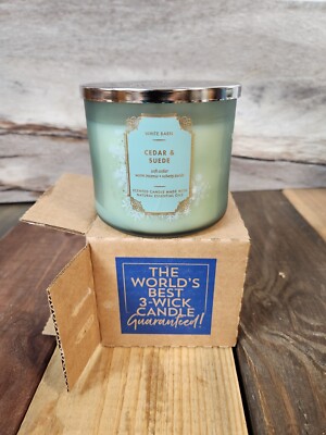 Bath & Body Works Cedar & Suede 3 Wick Large Candle NEW