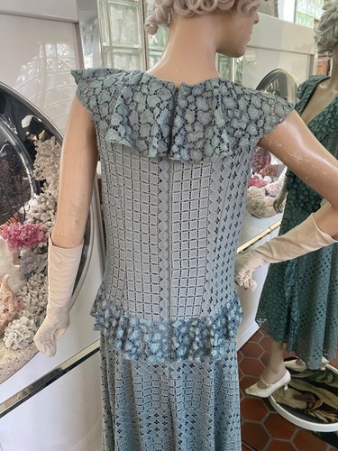 Anthropologie Celadon Eyelet Lace Drop waist Tiered Ruffles Maxi Dress Size 14 - Picture 7 of 10