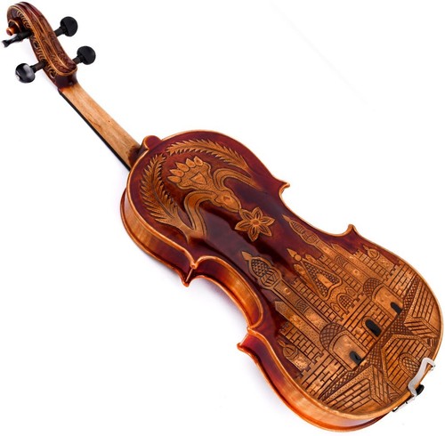 T30+ Master Antique Strad Style Carved Castle Violin 4/4 European Wood Rich Tone - Picture 13 of 17