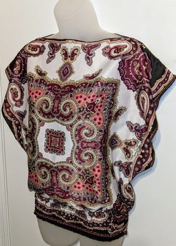 IZ BYER: lila, rosa faltbare Bluse im Bandana-Stil, Hippie Boho Chic, Größe S - Bild 2 von 6