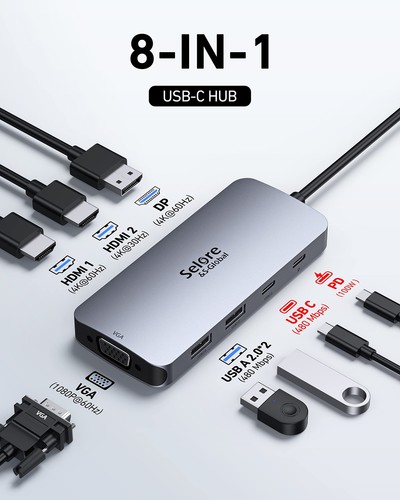 USB C Docking Station Dual HDMI Monitor Adapter Selore USB C Hub 3 Monitors A... - Afbeelding 2 van 8