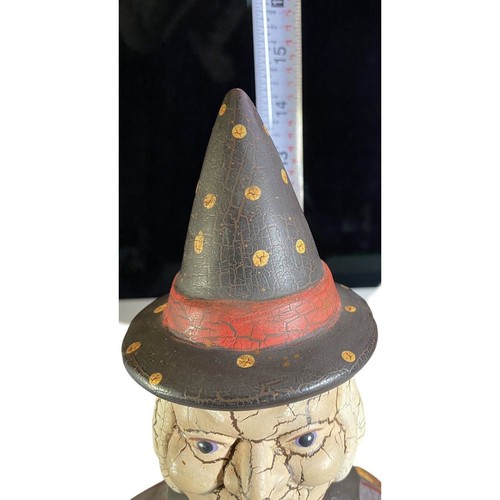 Vintage Pottery Double Sided Pumpkin Terracotta Crackle Finish 15" Decor Witch - Picture 8 of 8