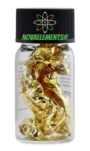 Gold Metall 99,99% (24K) Element 79 Au Folie in erfülltem und beschriftetem Glasfläschchen - Bild 2 von 5