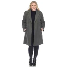 White Mark Women's Plus Size Classic Walker Coat - Olive - SZ 2X