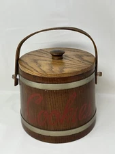Cookie Barrel Wooden Bucket With Lid Farmhouse Décor 8 1/2 X 7 1/2 MCM