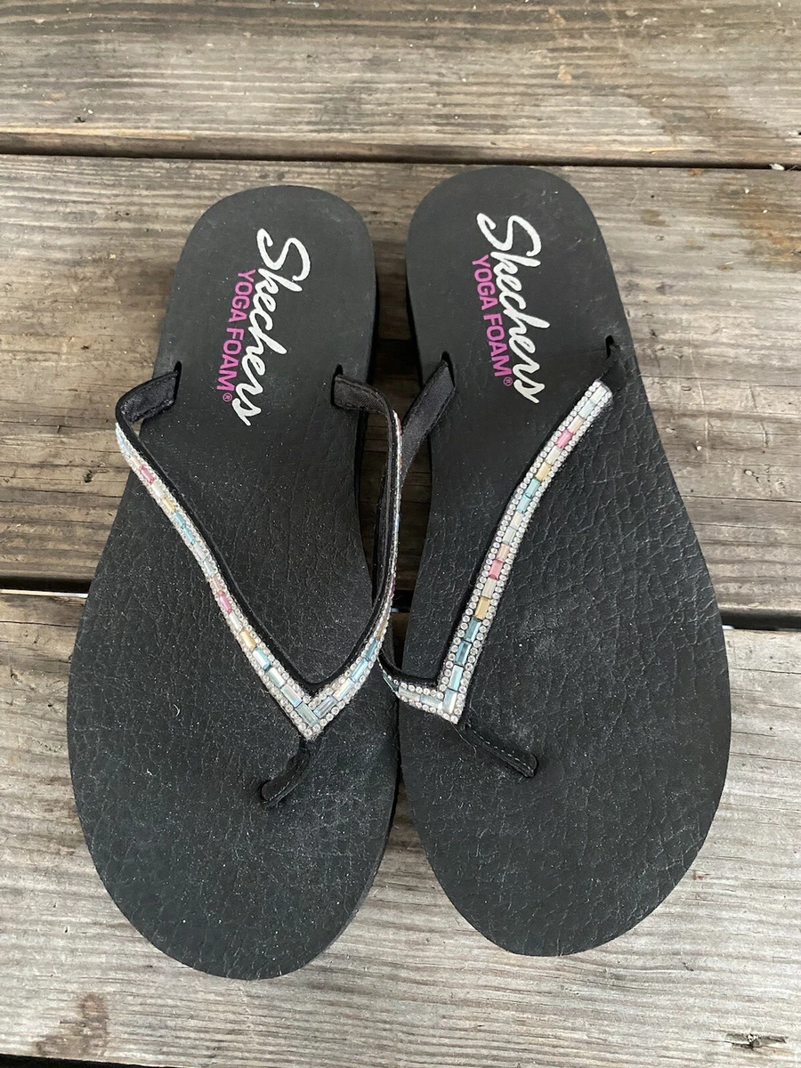 Skechers Yoga Foam Slip-On Thong Flip Flop Rhinestone Sandals Woman’s Size  10