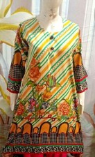 Pakistani Indian Kameez Stitched Size XL Kurti/Top/Tunic/Shirt L-Yellow 1Pice 