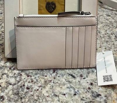 トリプルx TORY BURCH BRITTEN SNAKE EMBOSSED ZIP CARD CASE 162985 Warm White