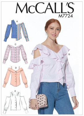 McCalls Sewing Pattern 7724 Blouse Shirt Cold/Off Shoulder Size