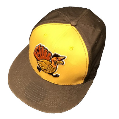 Baseballism Cap 2 Farm Ball Yellow & Brown Hat With turkey Patch 7 1/8 Fitted