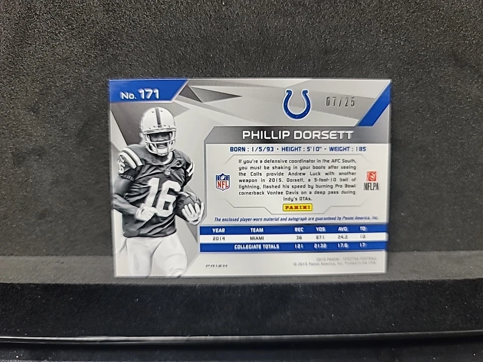 2015 Panini Spectra Phillip Dorsett #GJ-PD Neon Green Prizm 7/25 Neon Ink (PA) - Image 3 of 4