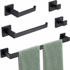 Premium 5-Piece Matte Black Bathroom Hardware Accessory Set, Durable SUS304 Stai