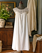 Antique Victorian Handmade Linen Sleeping Nightgown Dress w/Crochet Detail Top
