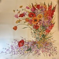 Gucci Silk Floral Scarf Multicolor 88x88cm Vintage Used