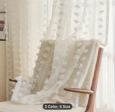 Sheer White Textured Boho Curtain Panel 57 x 55 In Bohemian Chic Decor