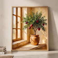 Pomegranate Tree Oil Painting Poster Mediterr...