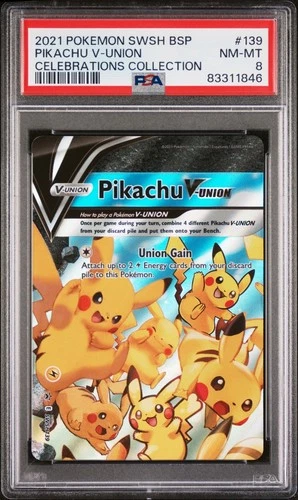 2021 POKEMON SWSH BLACK STAR PROMO CELEBRATIONS COLL #139 PIKACHU V-UNION PSA 8