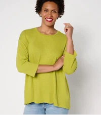 LOGO by Lori Goldstein Top Women's Sz M 3/4 Sleeve A-Line Green Casual Blouse